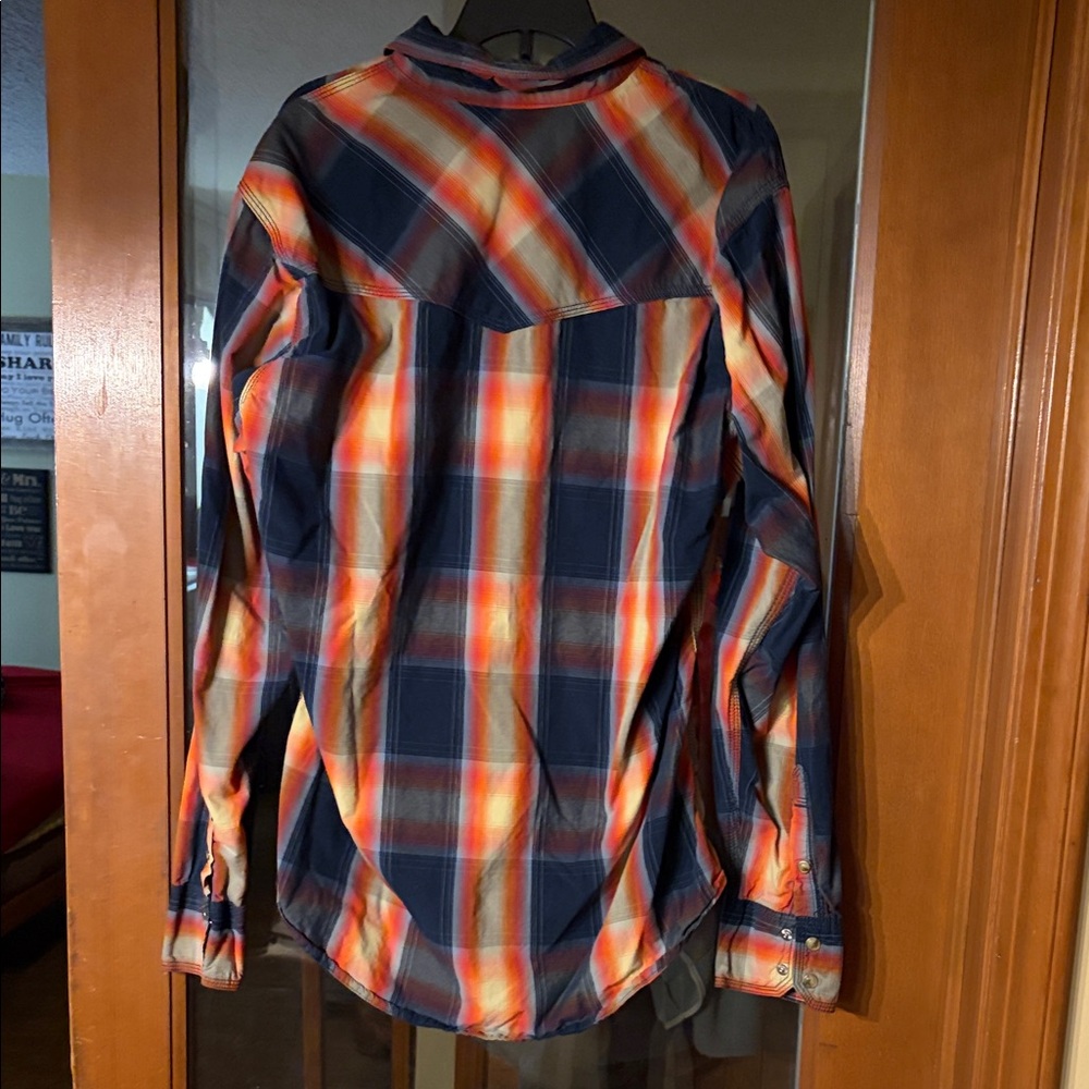 Wrangler Navy and Orange Plaid Shirt - Picture 3 of 10